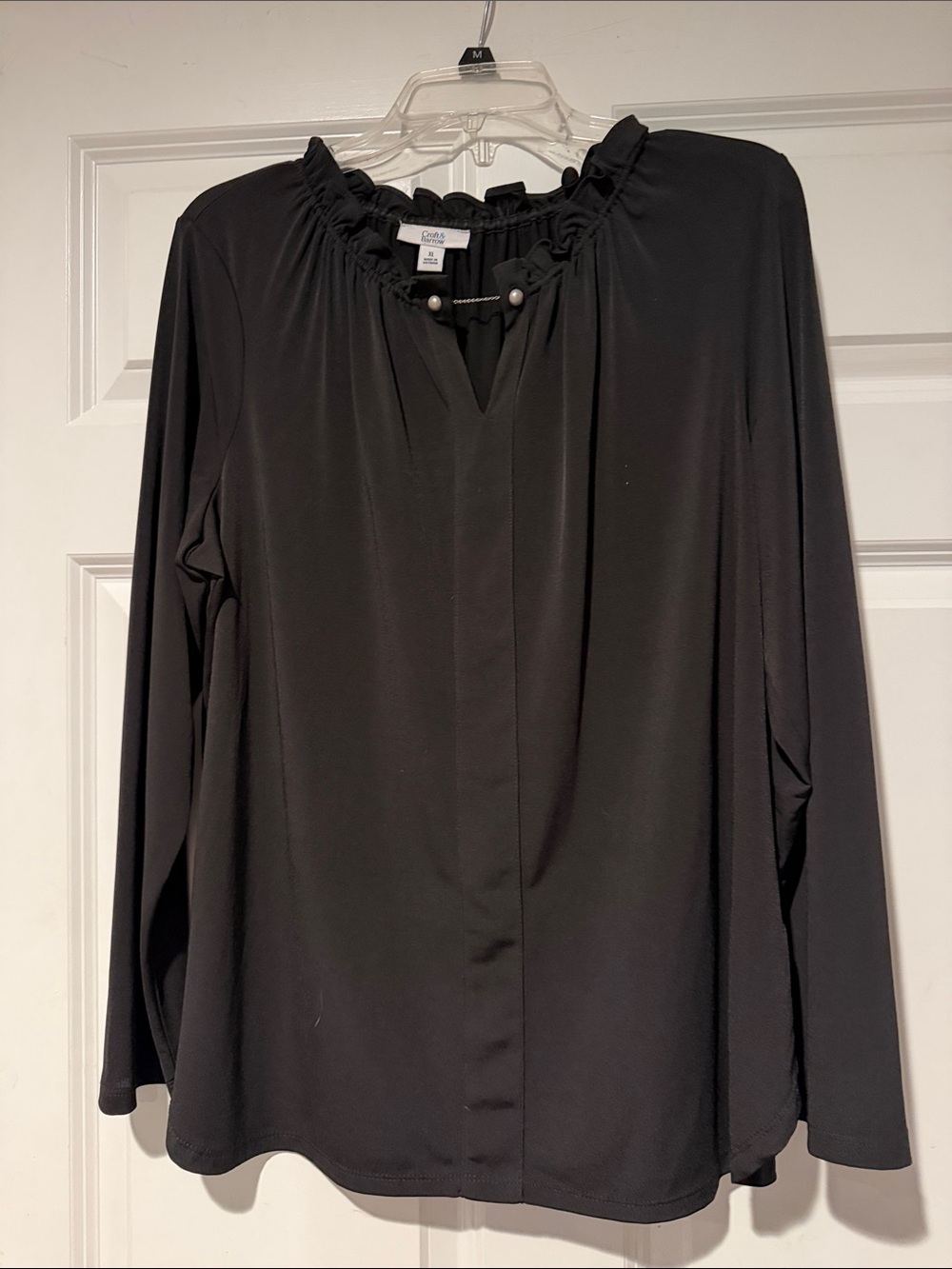 croft & barrow Black Ruffle-Neck Long Sleeve Tunic